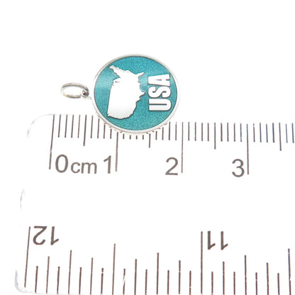 925 Sterling Silver Turquoise Enamel USA Map Round Tag Minimalist Charm Pendant