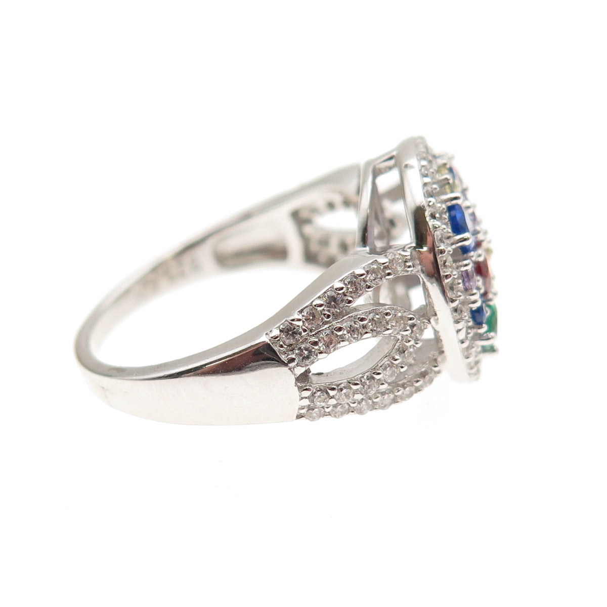 925 Sterling Silver Round-Cut Multi-Color C Z Ring Size 6