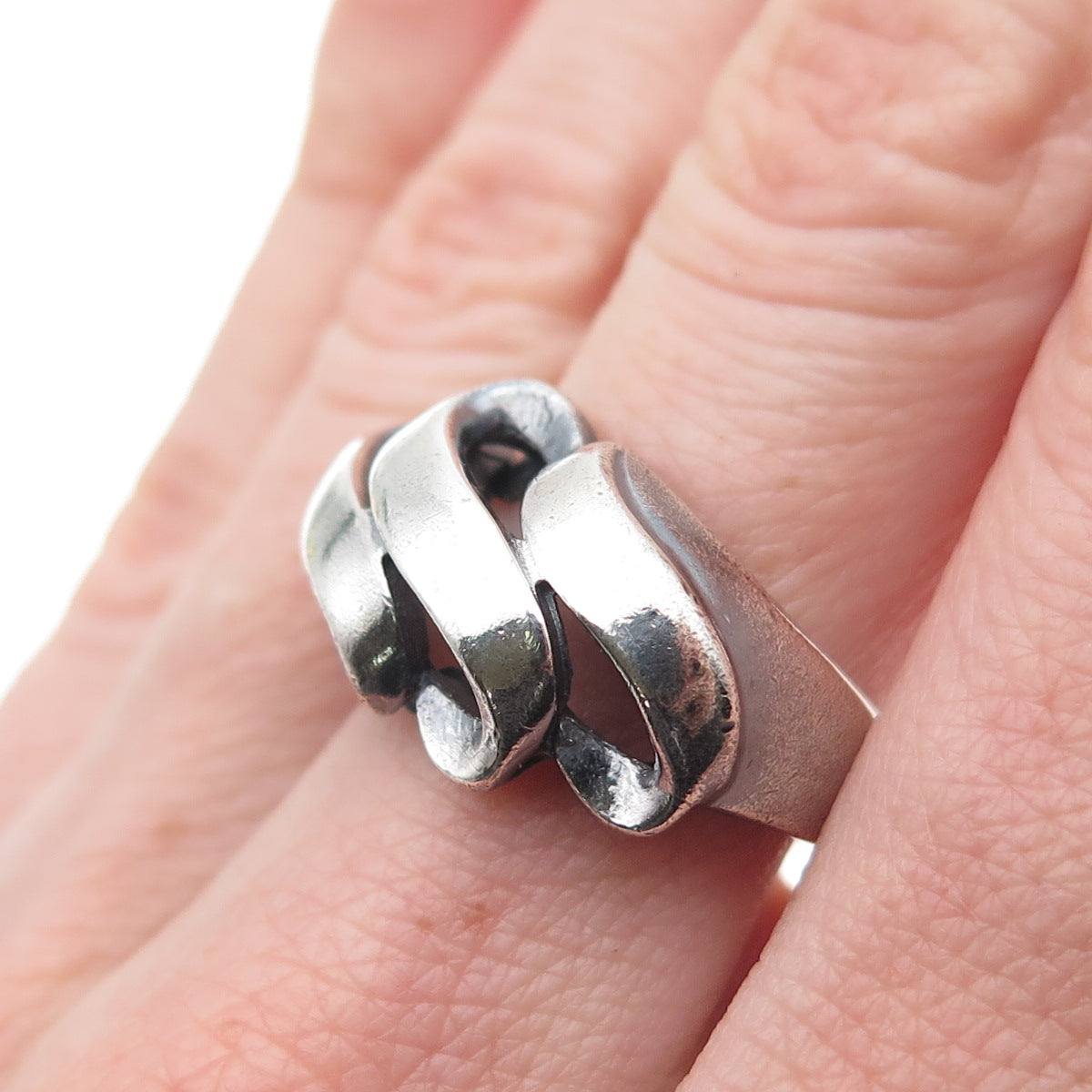 925 Sterling Silver Vintage Modernist Oxidized Ring Size 6.75