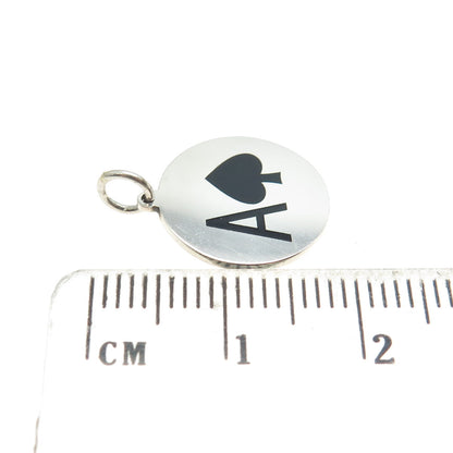 925 Sterling Silver Enamel Ace of Spades Playing Card Charm Pendant