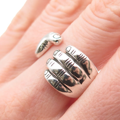 JAI by John Hardy 925 Sterling Silver I Love Hand Wrap Adjustable Ring Size 8.25