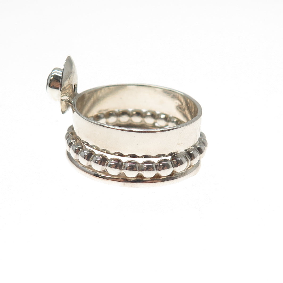 925 Sterling Silver Vintage Real Iolite Modernist Beaded Ring Size 9.5