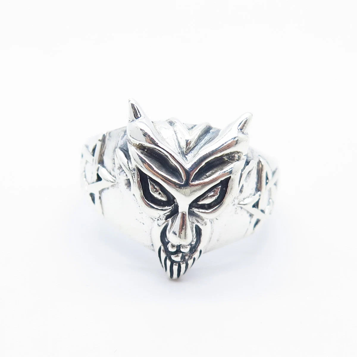 925 Sterling Silver Vintage Tribal Mask Ring Size 11.75