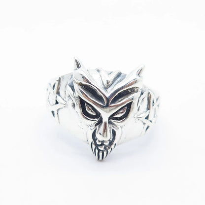 925 Sterling Silver Vintage Tribal Mask Ring Size 11.75