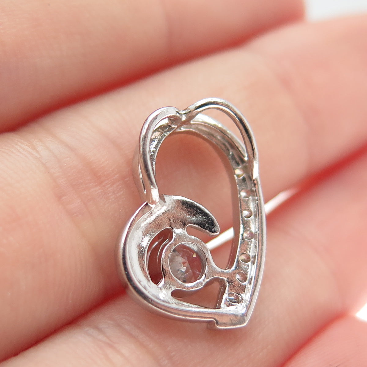 925 Sterling Silver Round-Cut C Z Heart Minimalist Slide Charm Pendant
