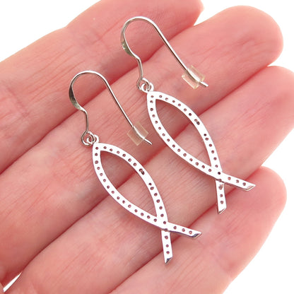 925 Sterling Silver Round-Cut C Z Pisces Zodiac Sign Dangle Earrings