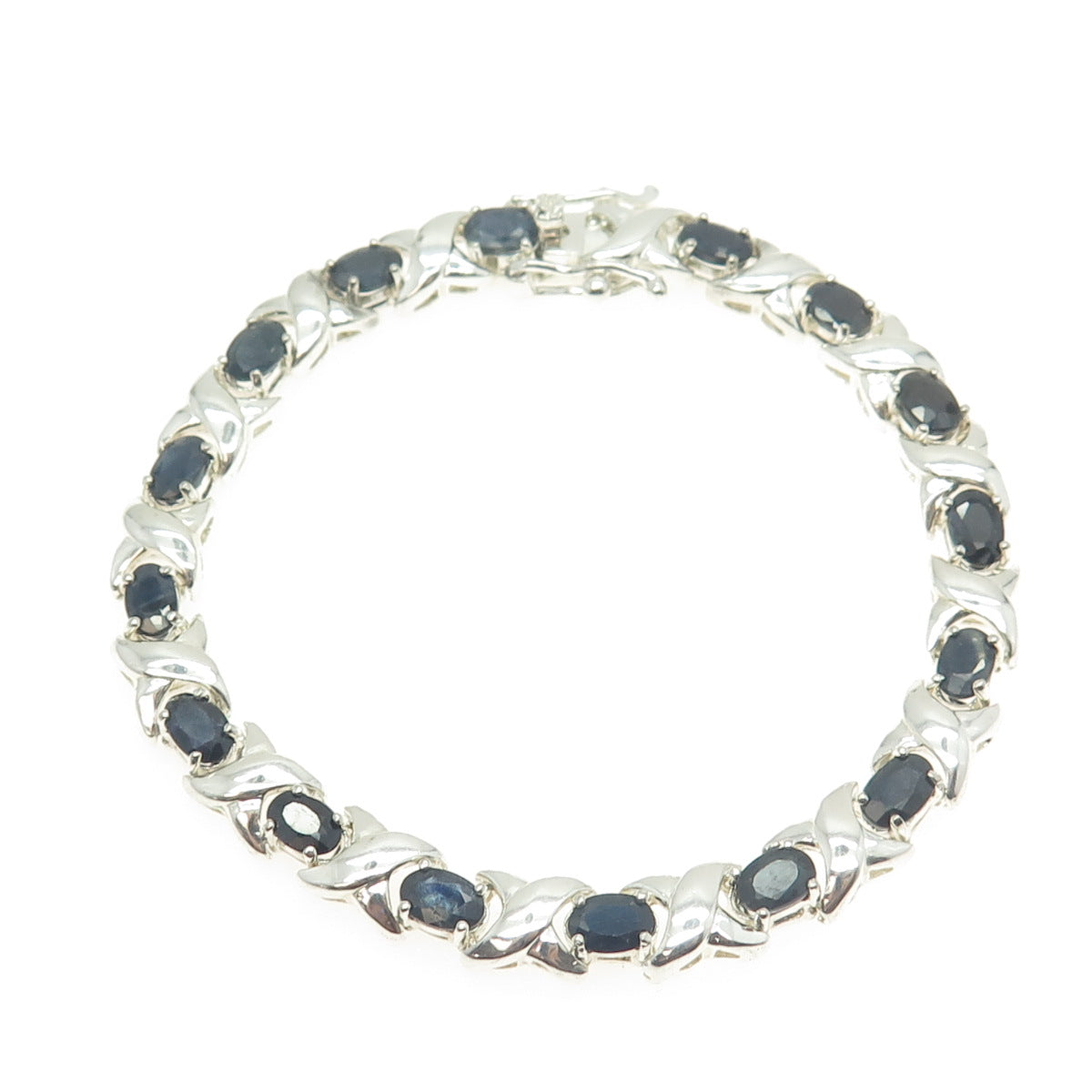 925 Sterling Silver Real Sapphire "X" Link Bracelet 7.25"