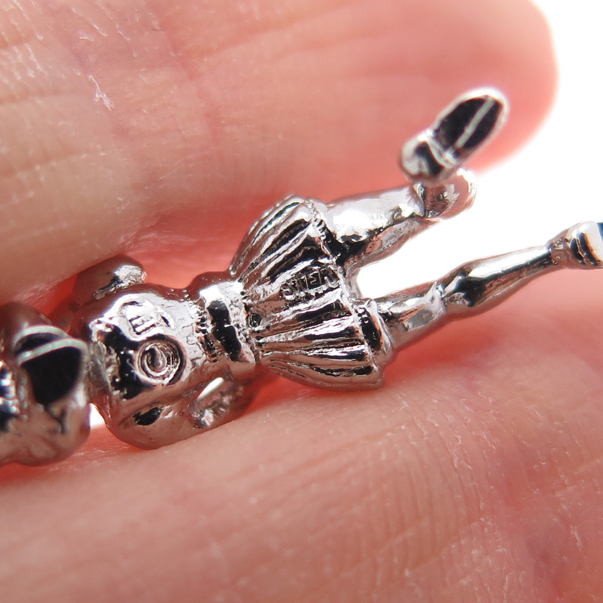 925 Sterling Silver Vintage Cheerleader 3D Charm Pendant