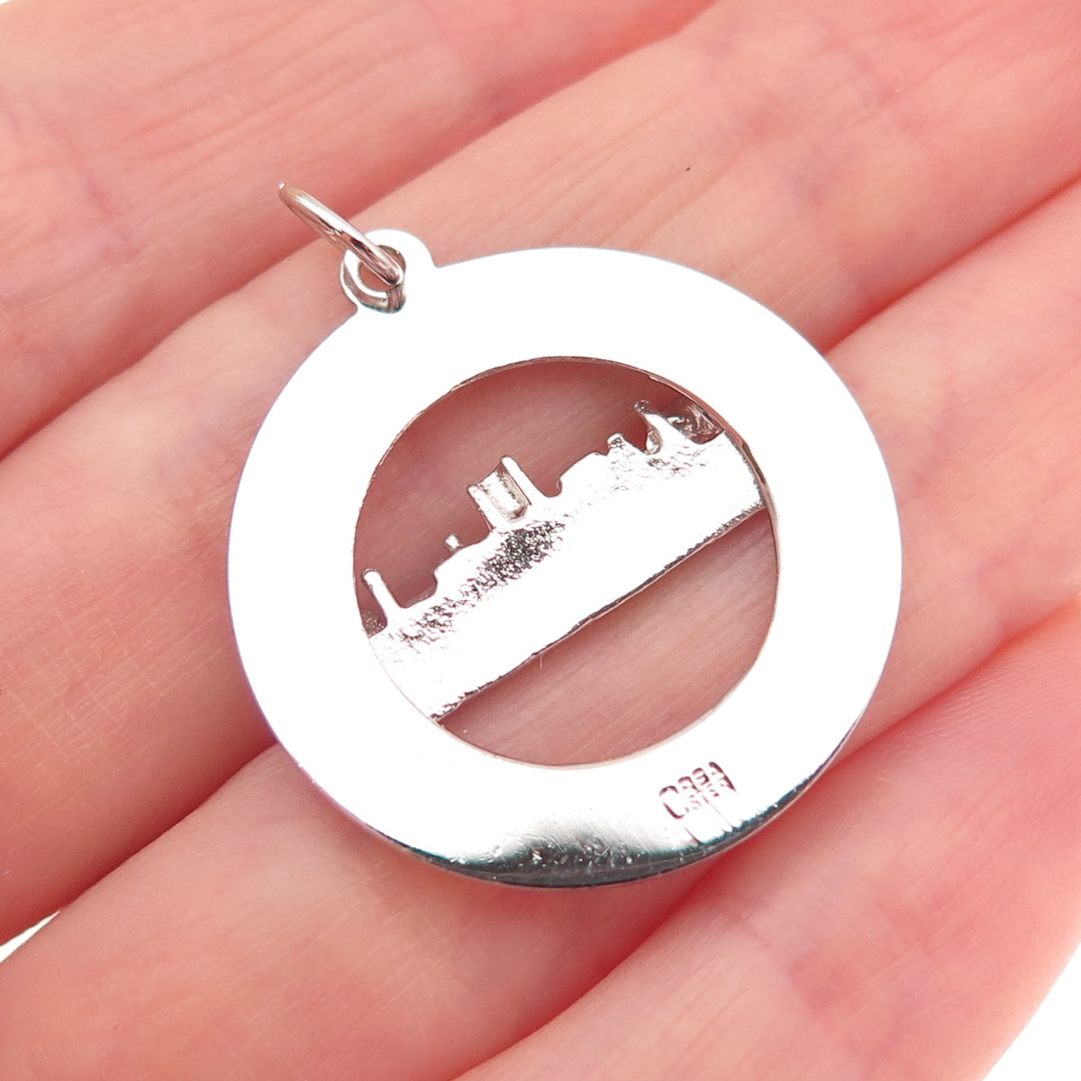 CREA 925 Sterling Silver Vintage Rhinestone Bermuda Bon Voyage Charm Pendant