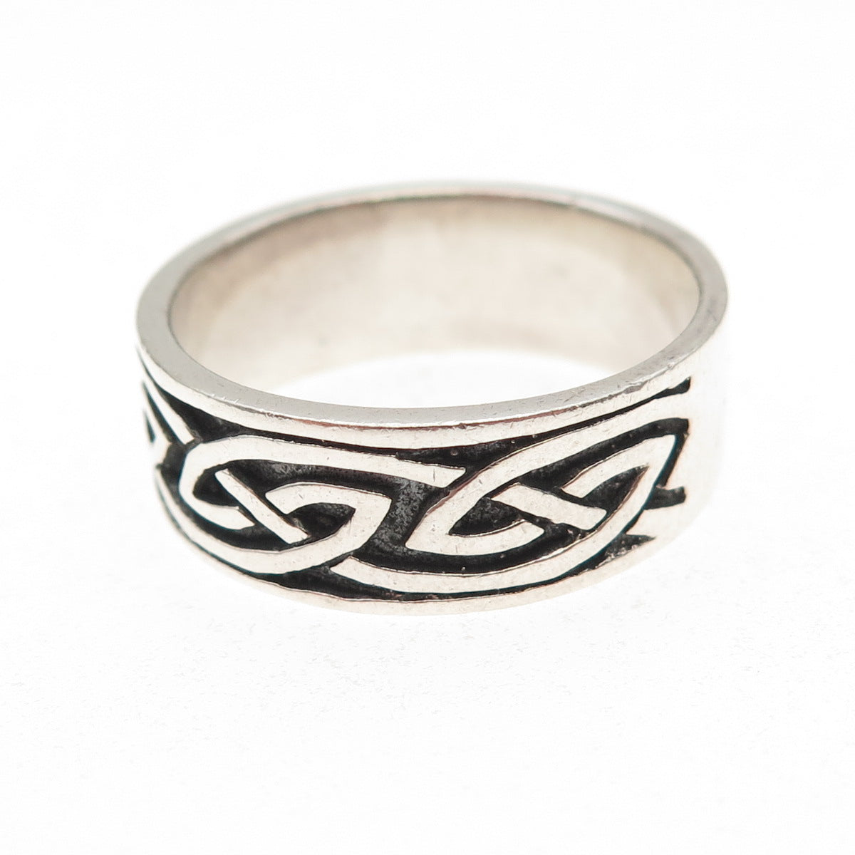 925 Sterling Silver Vintage Celtic Knot Oxidized Band Ring Size 12.25