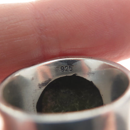 925 Sterling Silver Vintage Real Pear-Cut Unakite Heart Oxidized Ring Size 8.5