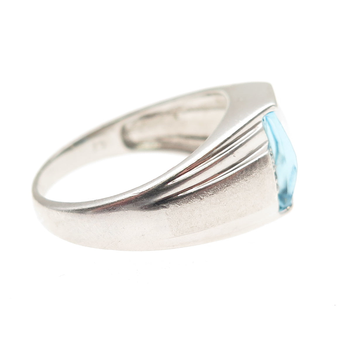 925 Sterling Silver Real Diamond & Blue C Z Modernist Ring Size 10.25