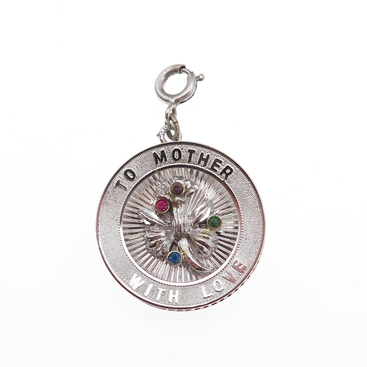Monet 925 Sterling Vintage Rhinestone To Mother With Love Spring Ring Pendant