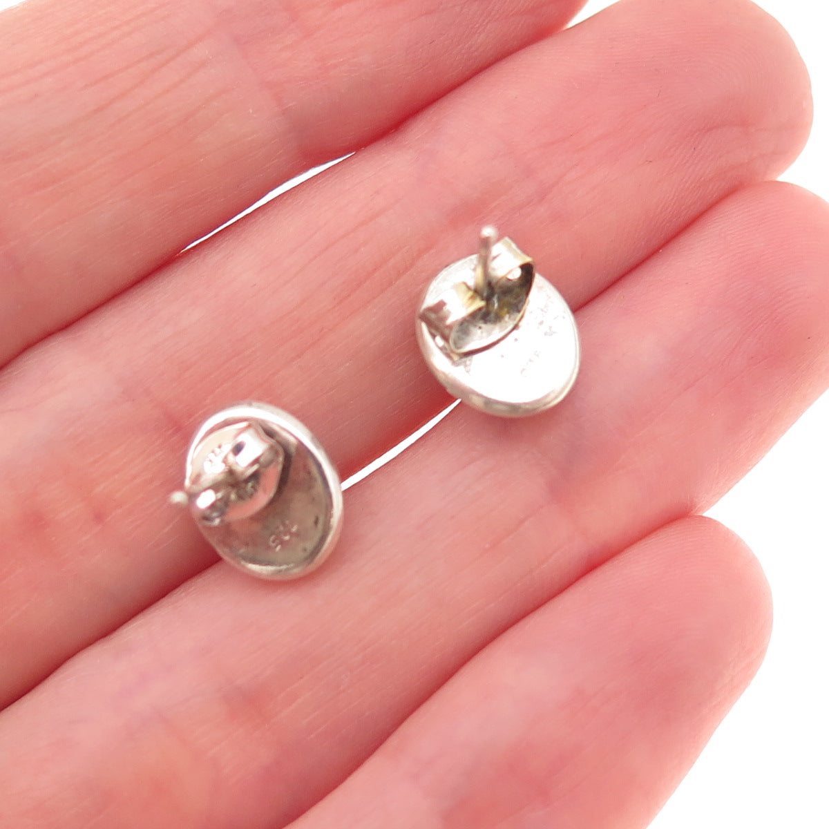 925 Sterling Silver Vintage Real Oval-Cut Amethyst Oxidized Stud Earrings