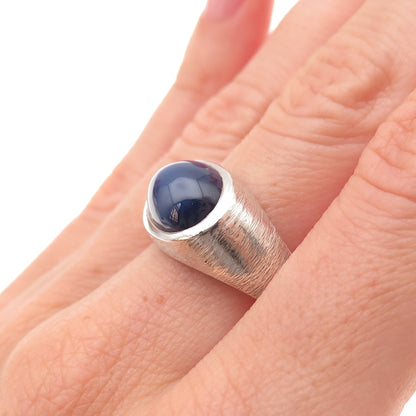 925 Sterling Silver Vintage Lab-Created Star Sapphire Oxidized Ring Size 9.5