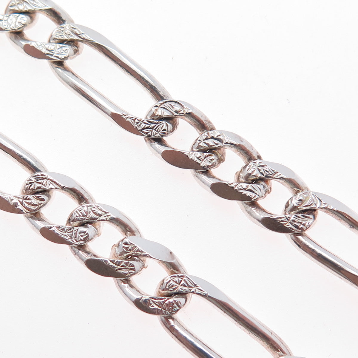 925 Sterling Silver Vintage Italy Figaro Link Bracelet 8"