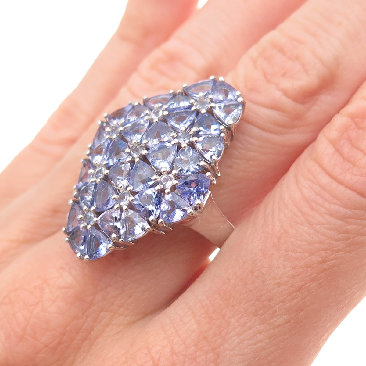 Chuck Clemency 925 Sterling Silver Real Tanzanite Floral Cluster Ring Size 8.25