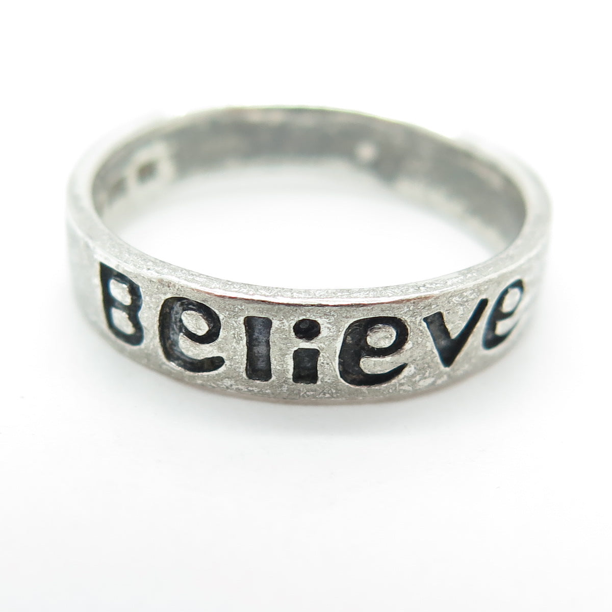 925 Sterling Silver Vintage "Believe" Band Ring Size 7.25