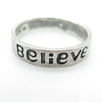 925 Sterling Silver Vintage "Believe" Band Ring Size 7.25