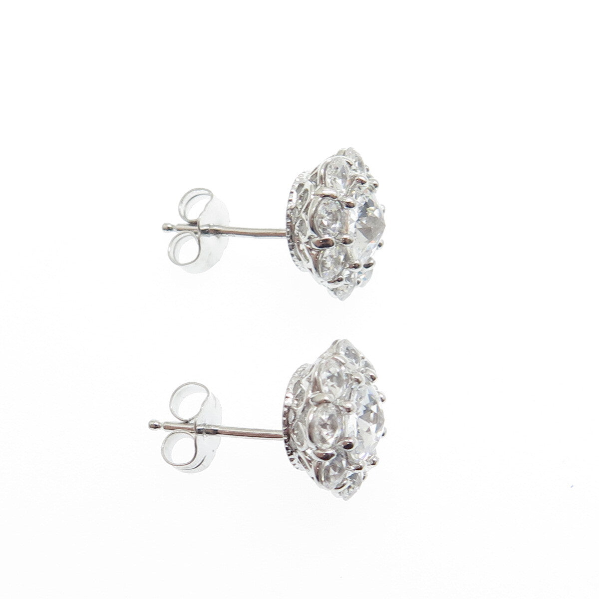 925 Sterling Silver Round-Cut Shaped C Z Stud Earrings