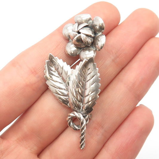 925 Sterling Silver Vintage Floral Leaf Pin Brooch