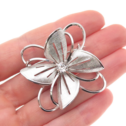 Carl Art 925 Sterling Silver Vintage Rhinestone Floral Pin Brooch