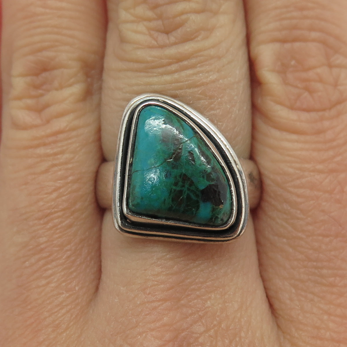 925 Sterling Silver Vintage Real Kingman Turquoise Shark Fin Ring Size 8.25