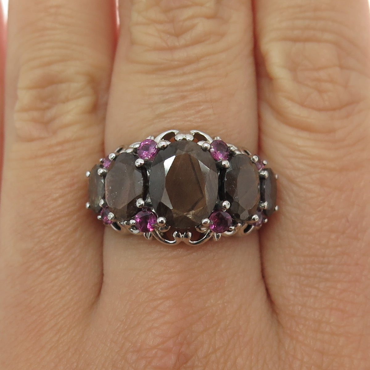 CHUCK CLEMENCY 925 Sterling Silver Real Rutilated Sapphire Amethyst Ring Size 7