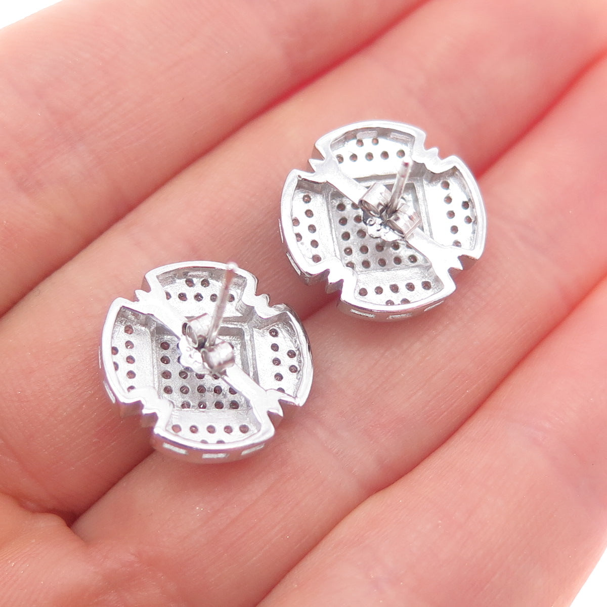 925 Sterling Silver Round-Cut C Z Cross Stud Earrings