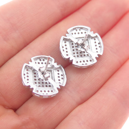 925 Sterling Silver Round-Cut C Z Cross Stud Earrings
