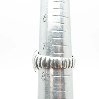 925 Sterling Silver / 14K Gold Vintage Ribbed Domed Ring Size 7.75