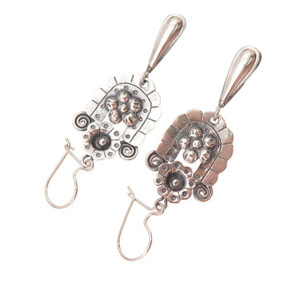 925 Sterling Silver Vintage Floral Oxidized Dangle Earrings