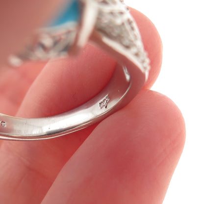 Chuck Clemency 925 Sterling Silver Real Turquoise & White Topaz Ring Size 8.25