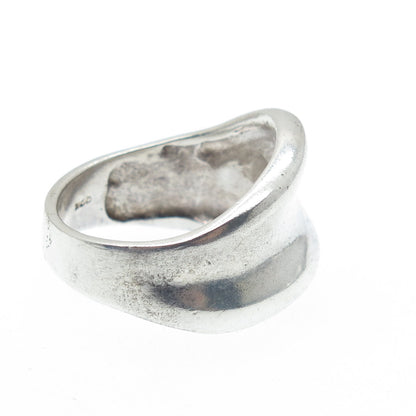 925 Sterling Silver Vintage Modernist Wavy Oxidized Ring Size 6.75