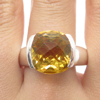 CHUCK CLEMENCY 925 Sterling Silver Vintage Cushion-Cut Citrine Ring Size 10.25