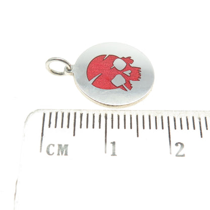 925 Sterling Silver Red Enamel Skull Charm Pendant