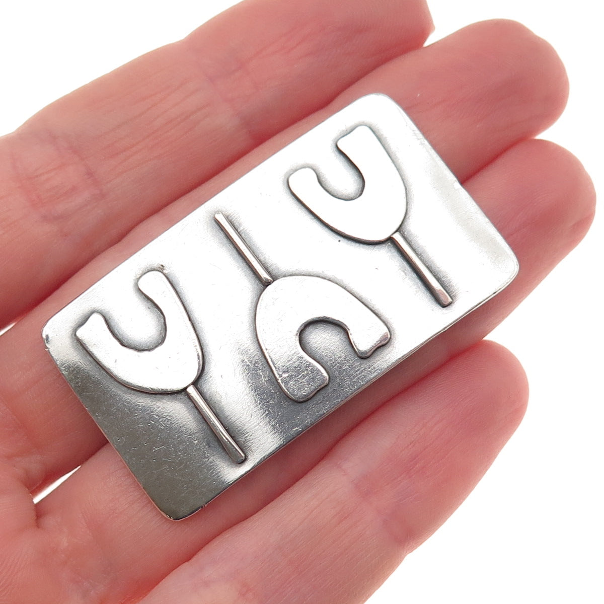 Old Pawn Sterling Silver Vintage Southwestern Native Symbol Tribal Pin Brooch