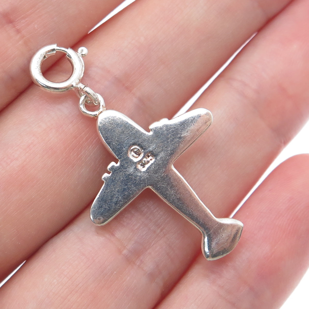 925 Sterling Silver Vintage Airplane Spring Ring Lock Clasp Charm Pendant