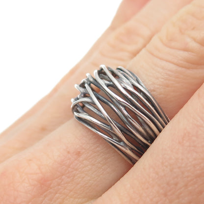925 Sterling Silver Vintage Modernist Nest Oxidized Ring Size 7.5