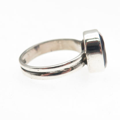 925 Sterling Silver Vintage Real Oval-Cut Amethyst Oxidized Ring Size 6