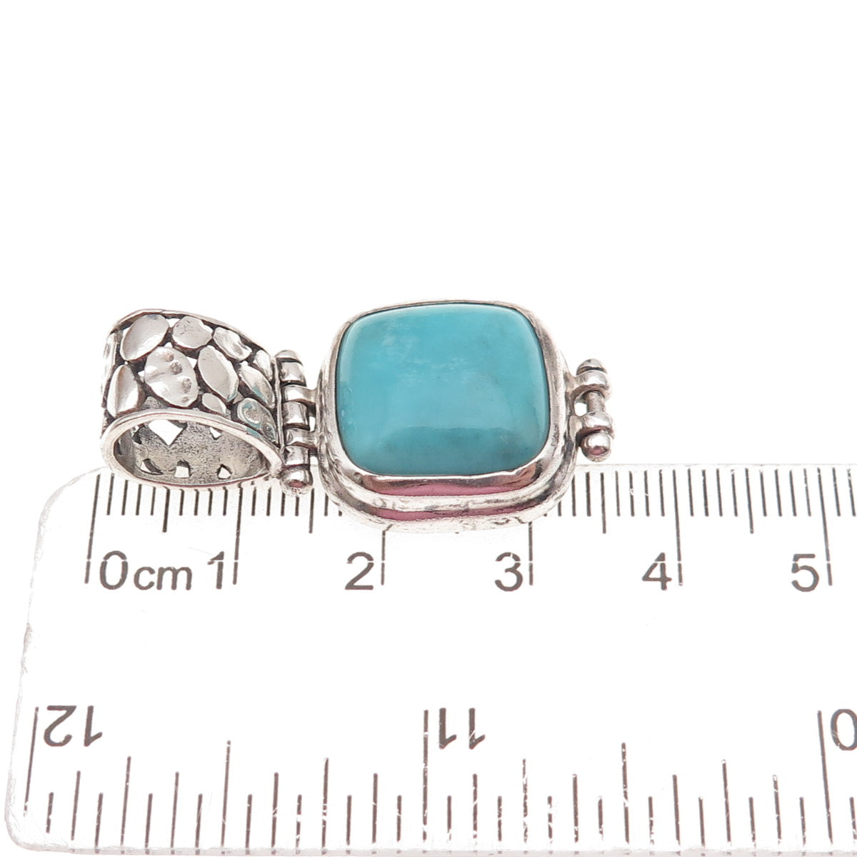 925 Sterling Silver Vintage Real Turquoise Oxidized Charm Pendant