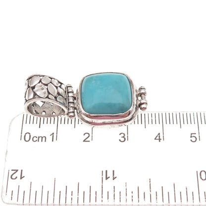 925 Sterling Silver Vintage Real Turquoise Oxidized Charm Pendant