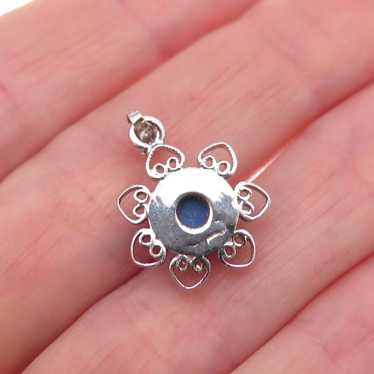925 Sterling Silver Antique Art Deco Lab-Created Star Sapphire Floral Pendant