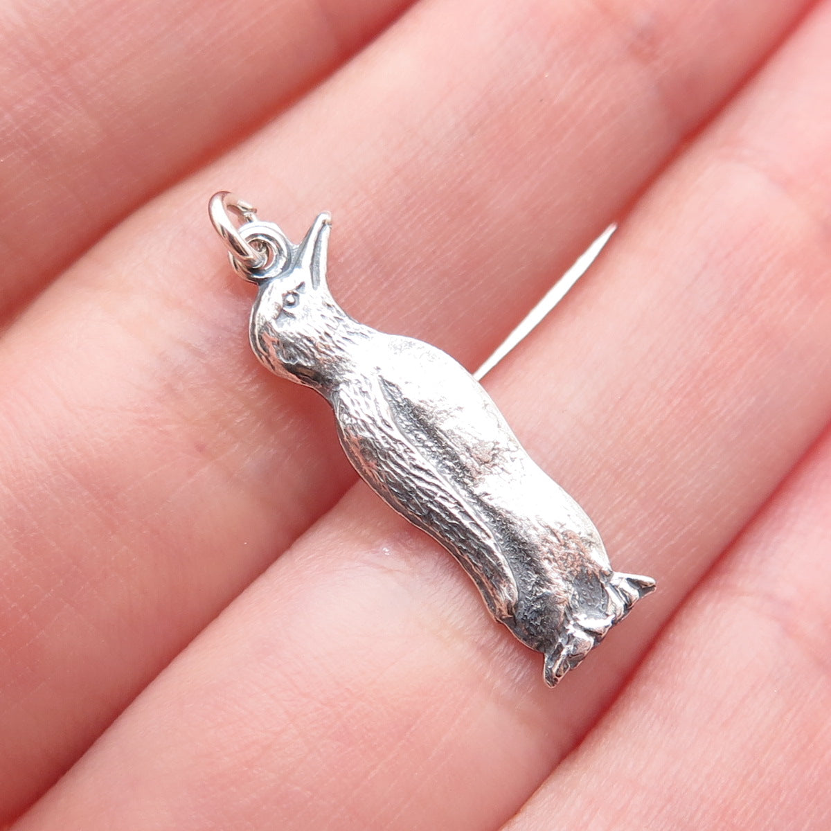 925 Sterling Silver Vintage Pinguin Oxidized Minimalist Charm Pendant