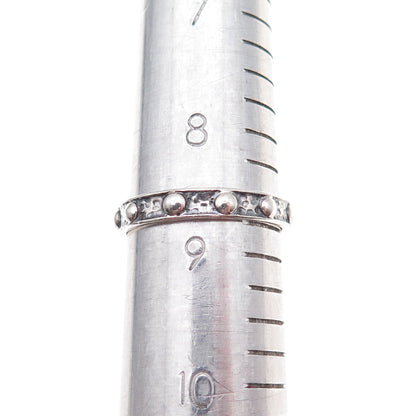925 Sterling Silver Vintage Cross Beaded All Around Hammered Band Ring Size 8.75