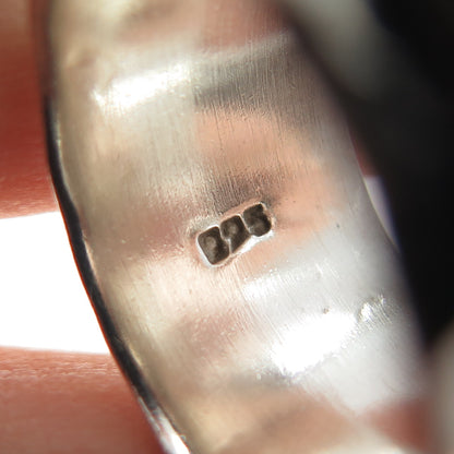 925 Sterling Silver Vintage Modernist Hammered Roped Oxidized Ring Size 8.5