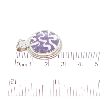 925 Sterling Silver Vintage Purple Glass Modernist Charm Pendant
