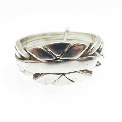 925 Sterling Silver Vintage Modernist Interlocked Ring Size 14.25