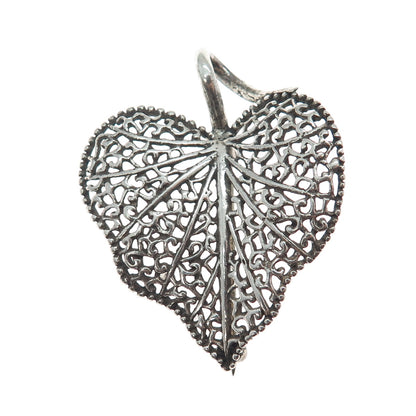 925 Sterling Silver Vintage Ornate Floral Leaf Oxidized Pin Brooch