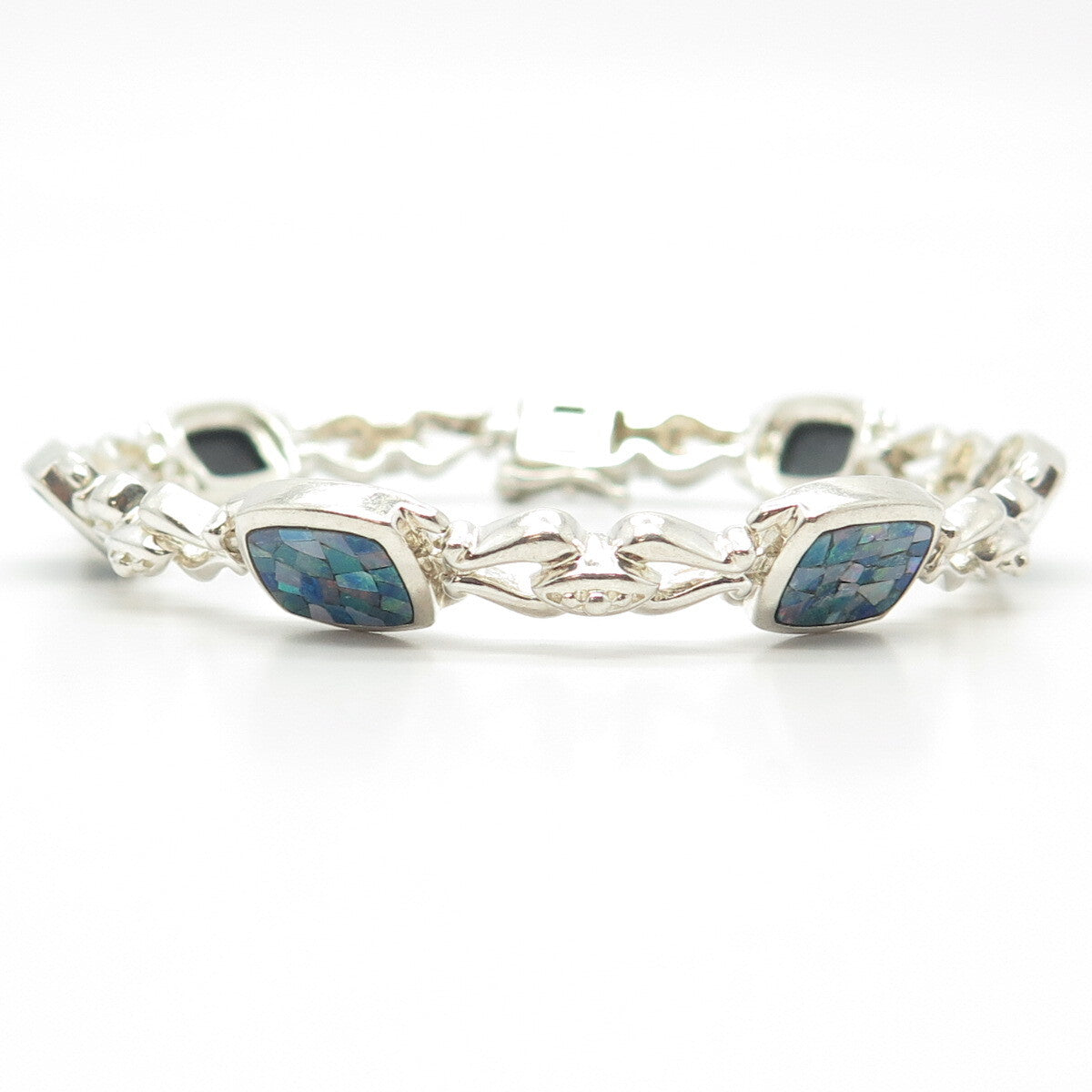 925 Sterling Silver Vintage Michelle Albala Opal Gem Tennis Link Bracelet 8.25"